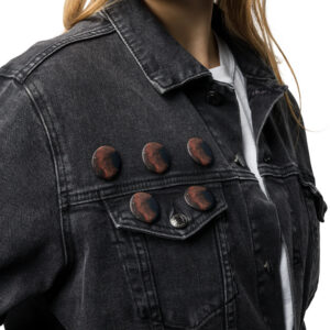 Set of pin buttons featuring the North America Nebula (NGC 7000) — a bright red and gold emission nebula in the constellation Cygnus, captured from the night skies of Tallinn, Estonia